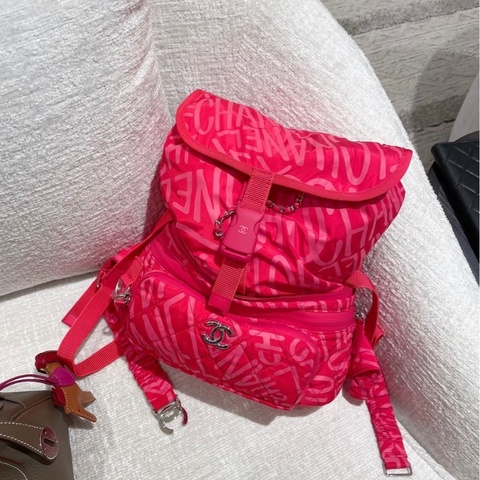 「JL精品代購」98新 Chanel香奈兒Coco Neige 粉紅尼龍雙肩包 Ic芯片款