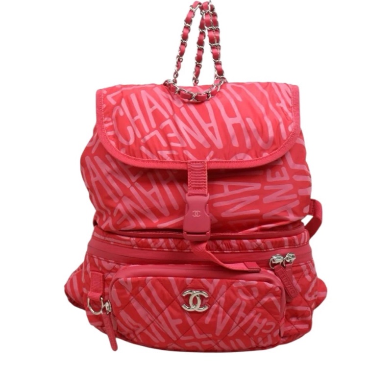 「JL精品代購」98新 Chanel香奈兒Coco Neige 粉紅尼龍雙肩包 Ic芯片款-2