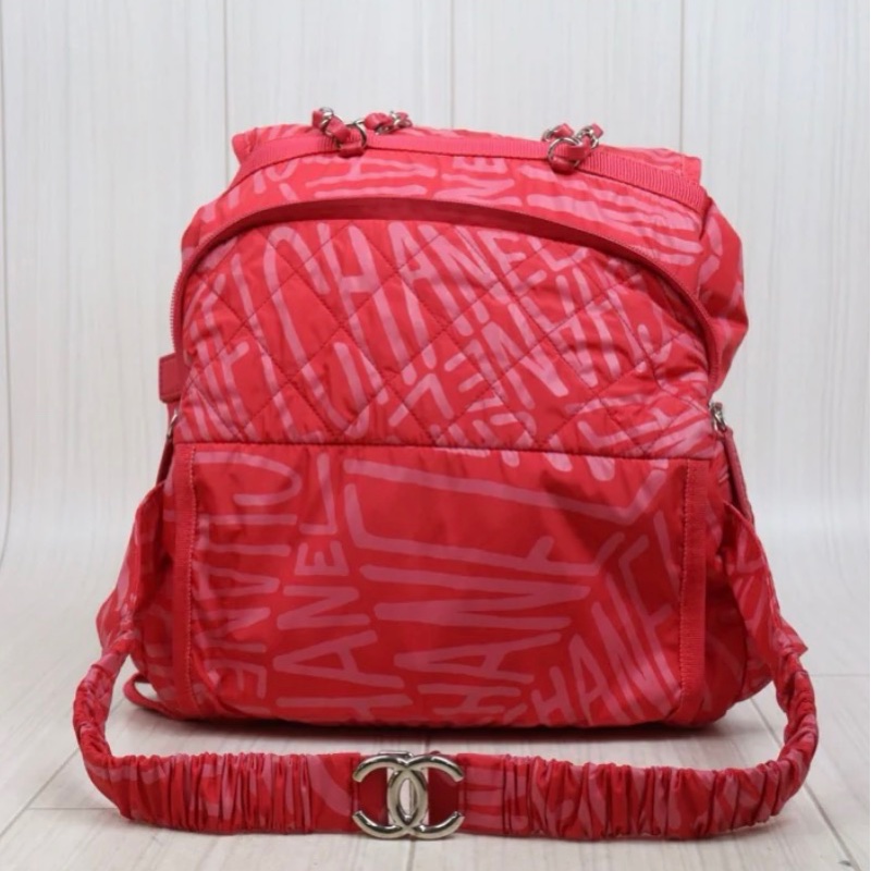 「JL精品代購」98新 Chanel香奈兒Coco Neige 粉紅尼龍雙肩包 Ic芯片款-3