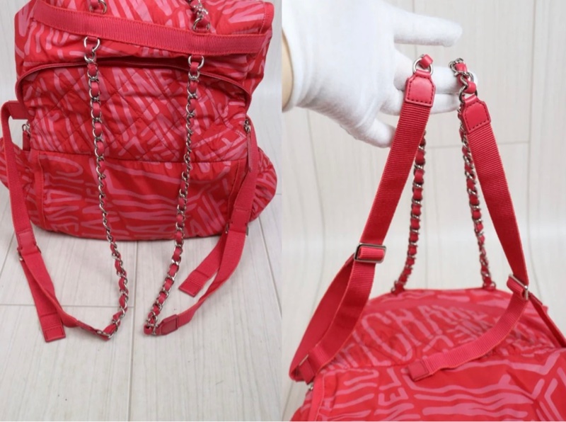 「JL精品代購」98新 Chanel香奈兒Coco Neige 粉紅尼龍雙肩包 Ic芯片款-6