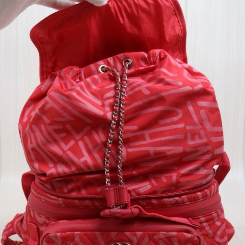 「JL精品代購」98新 Chanel香奈兒Coco Neige 粉紅尼龍雙肩包 Ic芯片款-12