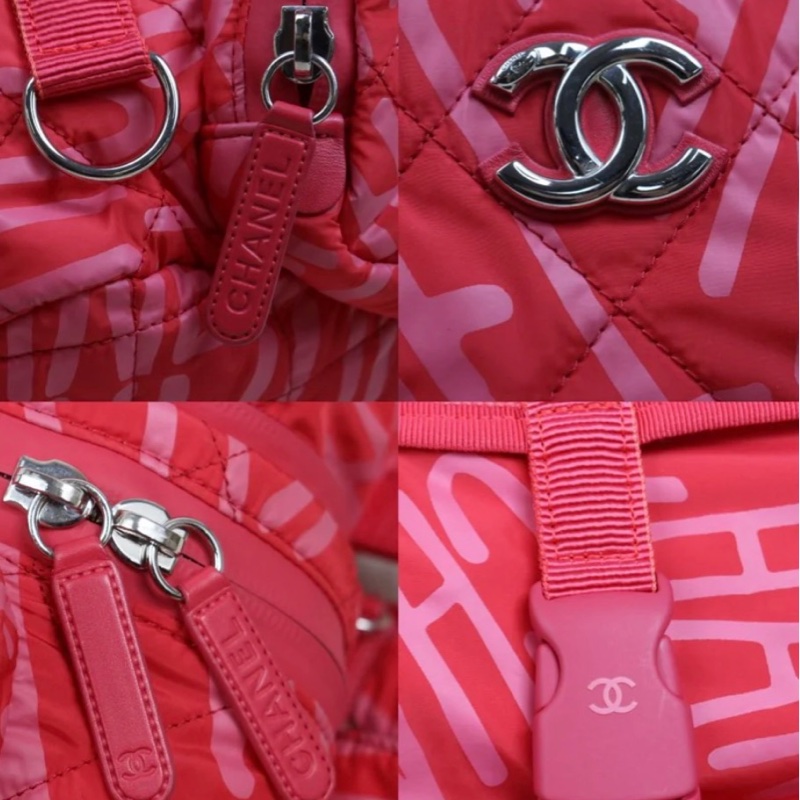 「JL精品代購」98新 Chanel香奈兒Coco Neige 粉紅尼龍雙肩包 Ic芯片款-13