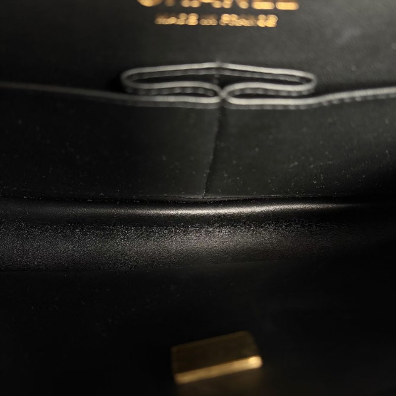 Chanel CF雙蓋中號鏈條包 芯片款 黑色 金扣 軟呢拼絲絨 25*15*8 99新配件塵袋 盒子-8