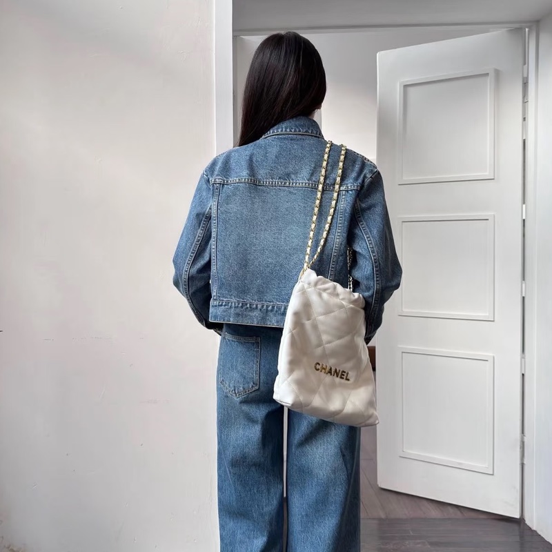 CHANEL香奈兒22Bag小號 附:同色系小包 白金垃圾袋 芯片款-19