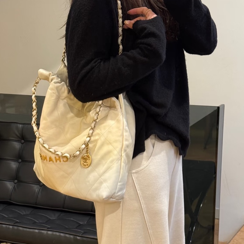 CHANEL香奈兒22Bag小號 附:同色系小包 白金垃圾袋 芯片款-25