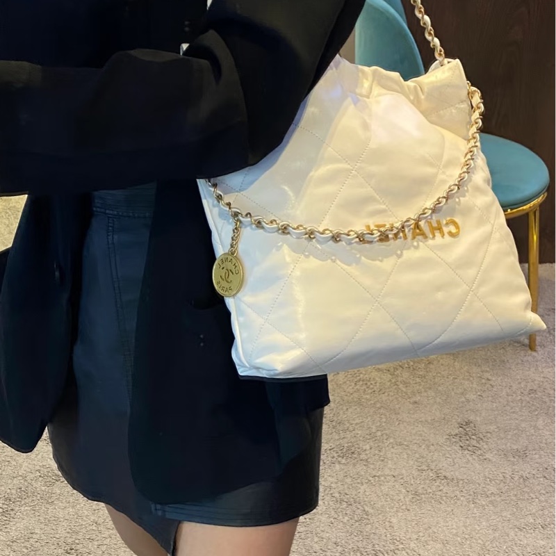 CHANEL香奈兒22Bag小號 附:同色系小包 白金垃圾袋 芯片款-26