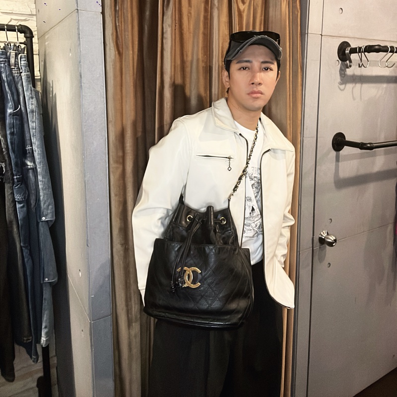 Chanel 香奈兒 vintaga  大c logo 雙層 金鏈 水桶包 #正常使用痕跡 有數字標 稀少收藏-5