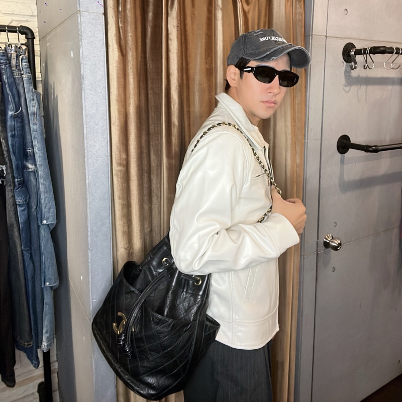 Chanel 香奈兒 vintaga  大c logo 雙層 金鏈 水桶包 #正常使用痕跡 有數字標 稀少收藏-6