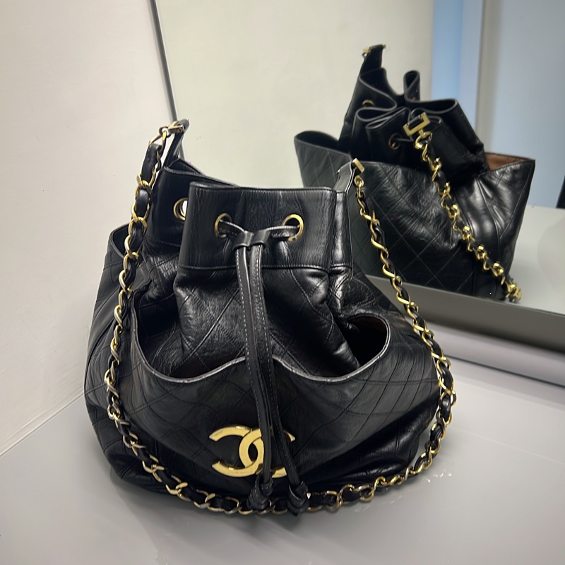 Chanel 香奈兒 vintaga  大c logo 雙層 金鏈 水桶包 #正常使用痕跡 有數字標 稀少收藏-10