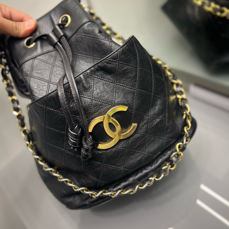 Chanel 香奈兒 vintaga  大c logo 雙層 金鏈 水桶包 #正常使用痕跡 有數字標 稀少收藏-16