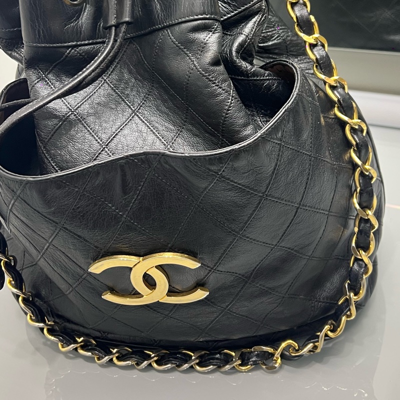 Chanel 香奈兒 vintaga  大c logo 雙層 金鏈 水桶包 #正常使用痕跡 有數字標 稀少收藏-18