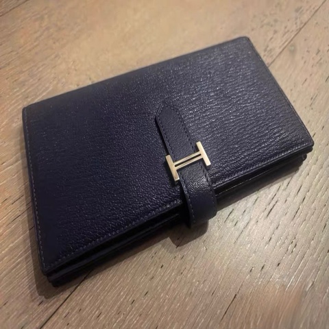 愛馬仕 Hermès Bearn H 長夾｜經典 H 釦設計・深藍低調深色質感款
