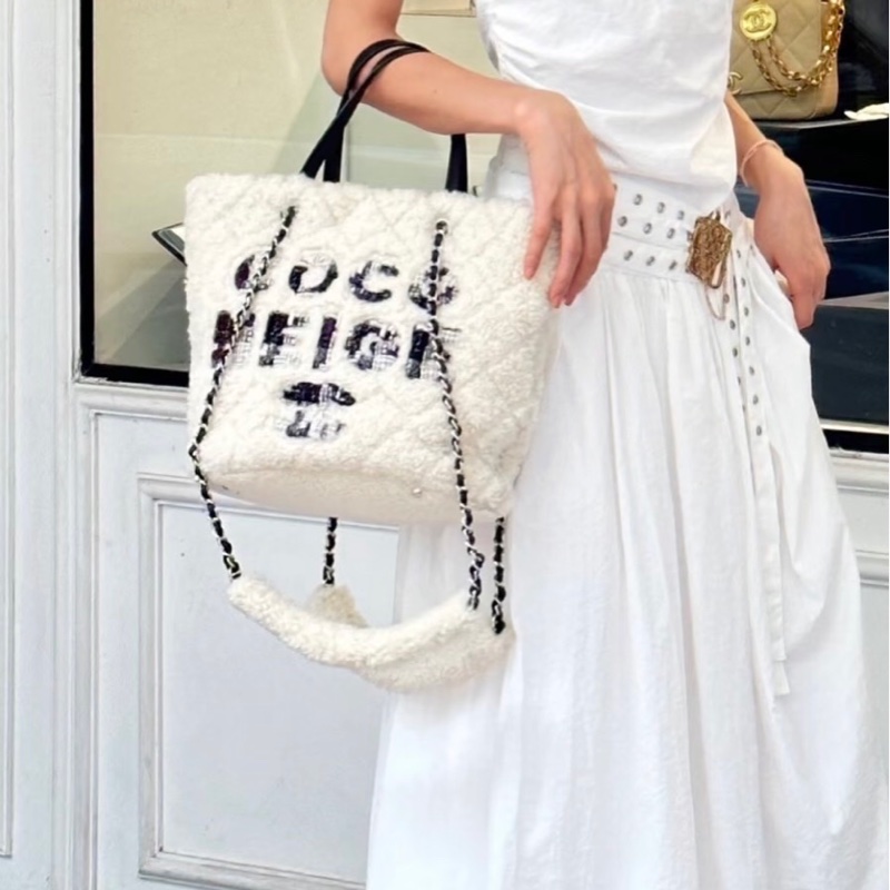 「JL精品代購」98新 Chanel 香奈兒coco neige羊羔毛tote-2