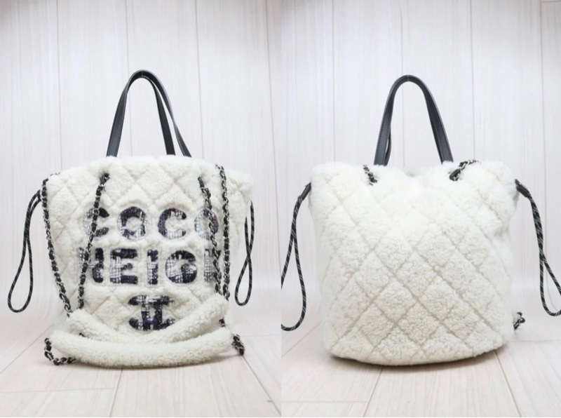 「JL精品代購」98新 Chanel 香奈兒coco neige羊羔毛tote-3