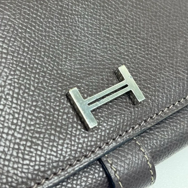 Vintage 愛馬仕 罕見三折 Hermès Bearn H 經典長夾 Epsom 黑色 銀釦 簡約耐看-9