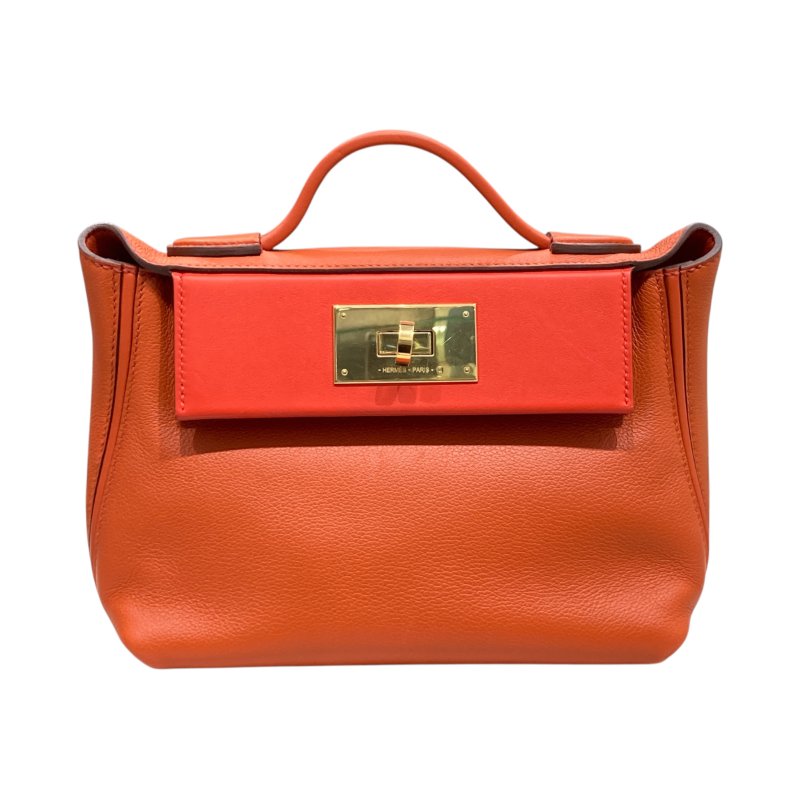 HERMÈS 愛馬仕 U刻 24/24 21 MINI 迷你手提肩背包 牛皮 泥土橘 金釦-0