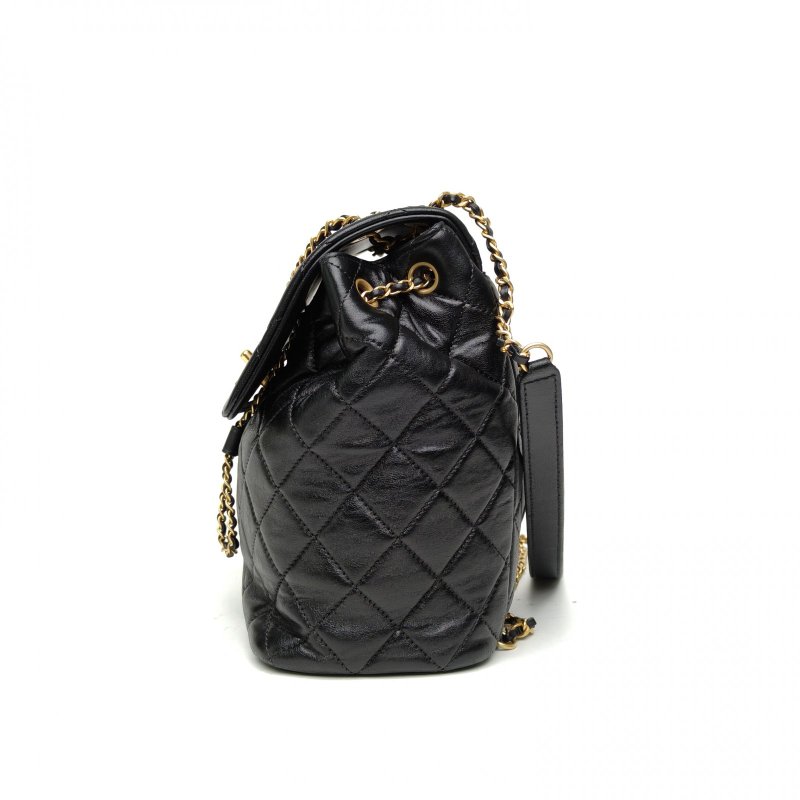 CHANEL 19BAG雙肩包黑色羊皮晶片開金扣雙皮穿鏈肩帶肩背包-1