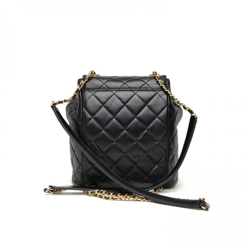 CHANEL 19BAG雙肩包黑色羊皮晶片開金扣雙皮穿鏈肩帶肩背包-2