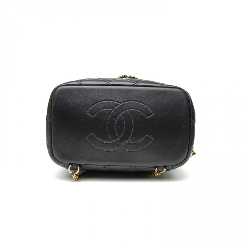 CHANEL 19BAG雙肩包黑色羊皮晶片開金扣雙皮穿鏈肩帶肩背包-4