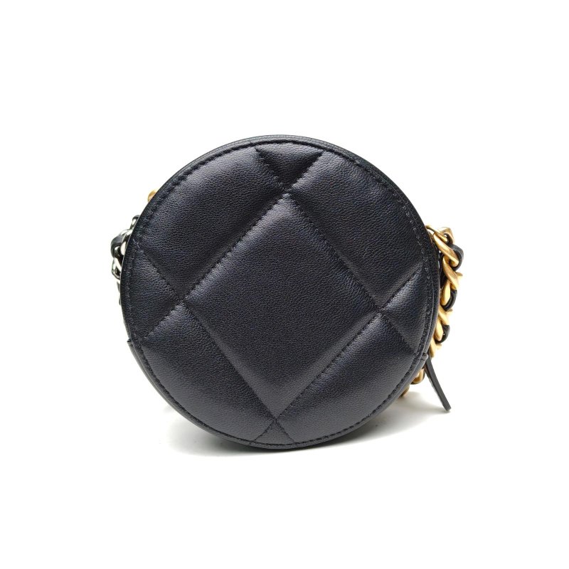 CHANEL 19BAG小圓餅包黑色羊皮29開金銀扣肩背包-2