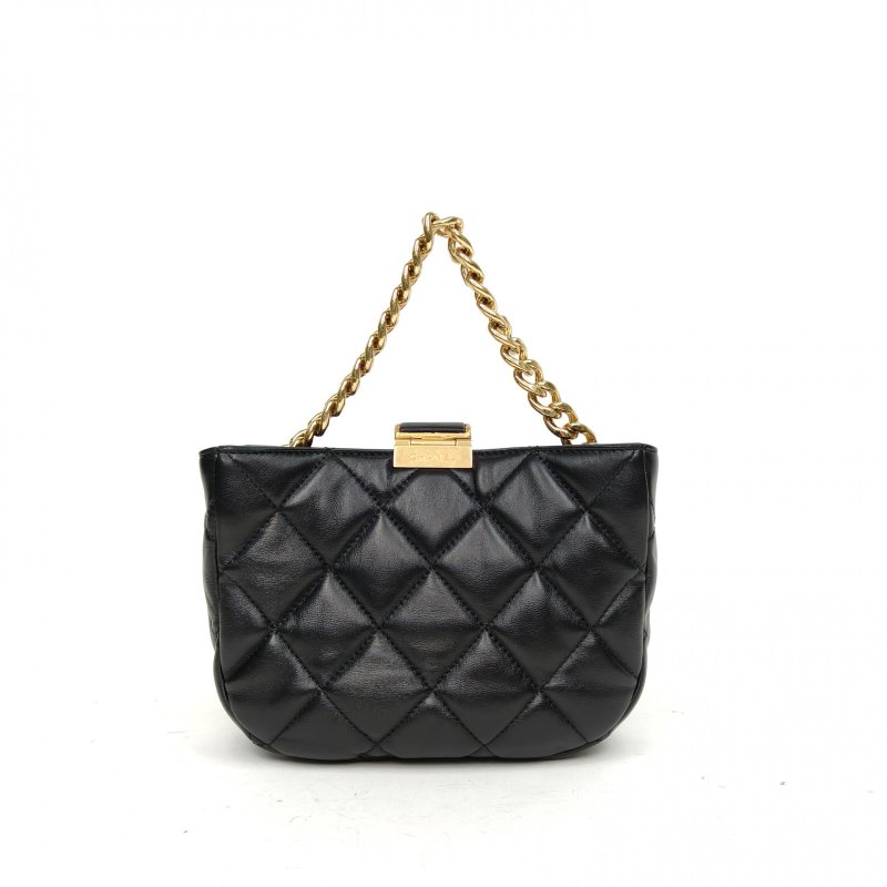 CHANEL 22B復古hobo流浪包小號黑色羊皮晶片開金扣肩背包-2