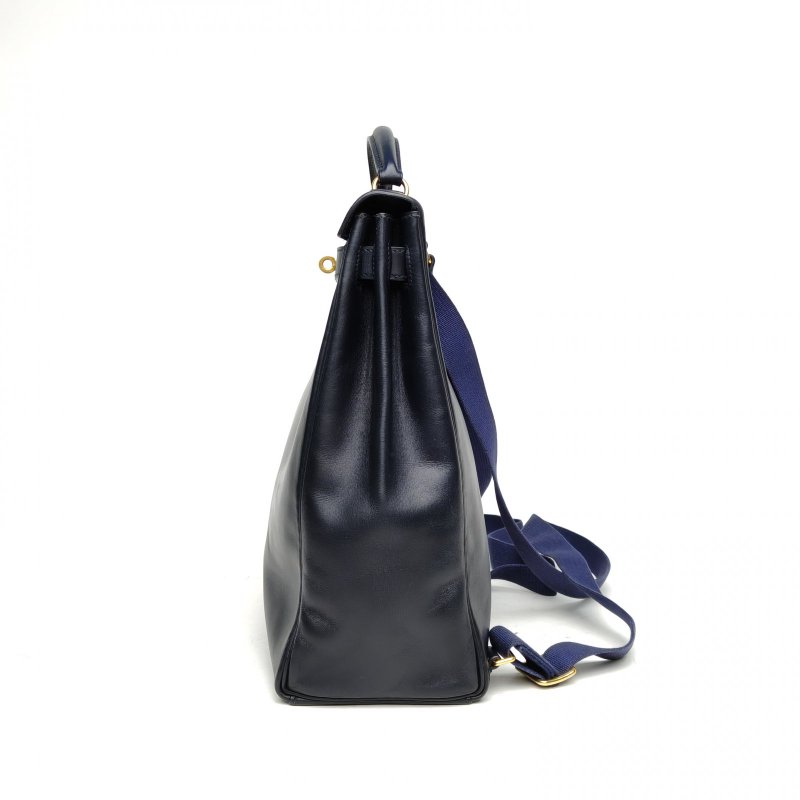 HERMES KellyAdoGm雙肩包78深海藍Box皮框D金扣肩背包-1