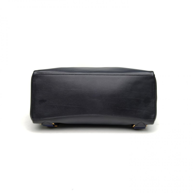 HERMES KellyAdoGm雙肩包78深海藍Box皮框D金扣肩背包-4