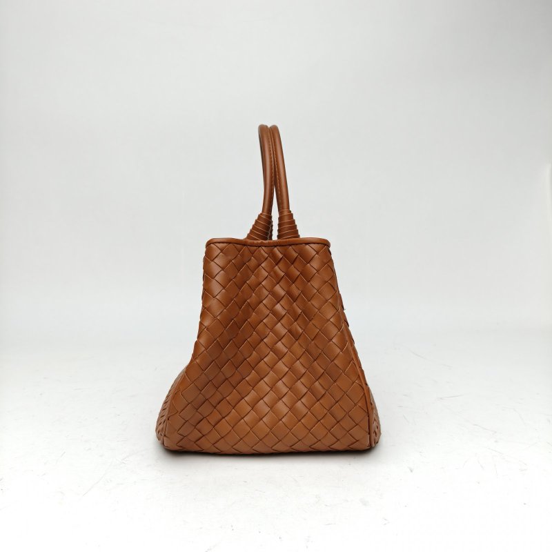BOTTEGA VENETA 焦糖色牛皮經典編織手提包肩背包-3