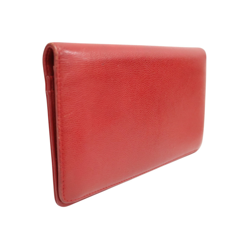 紅色 牛皮 對折長夾 銀釦 (無卡)【CHANEL 香奈兒】-1