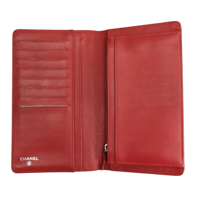 紅色 牛皮 對折長夾 銀釦 (無卡)【CHANEL 香奈兒】-2