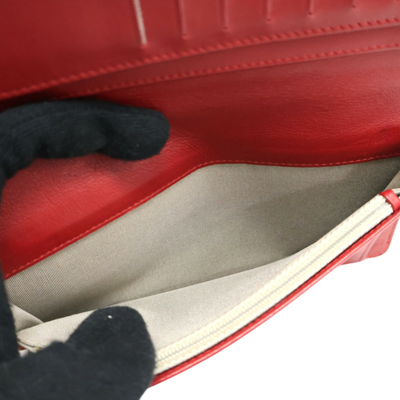 紅色 牛皮 對折長夾 銀釦 (無卡)【CHANEL 香奈兒】-3