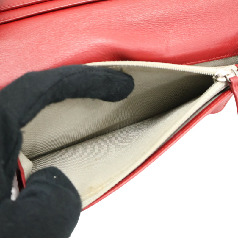 紅色 牛皮 對折長夾 銀釦 (無卡)【CHANEL 香奈兒】-4