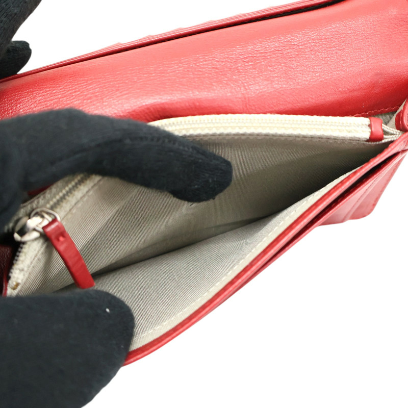 紅色 牛皮 對折長夾 銀釦 (無卡)【CHANEL 香奈兒】-5