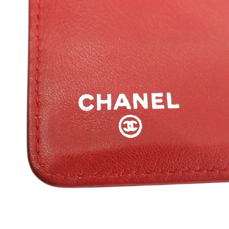 紅色 牛皮 對折長夾 銀釦 (無卡)【CHANEL 香奈兒】-6