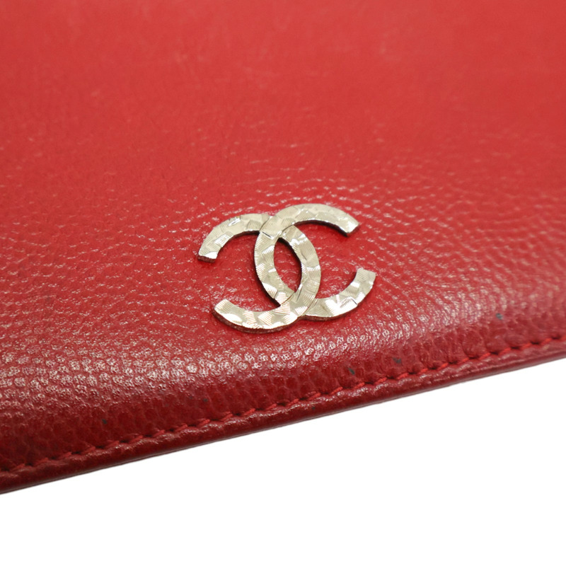 紅色 牛皮 對折長夾 銀釦 (無卡)【CHANEL 香奈兒】-8