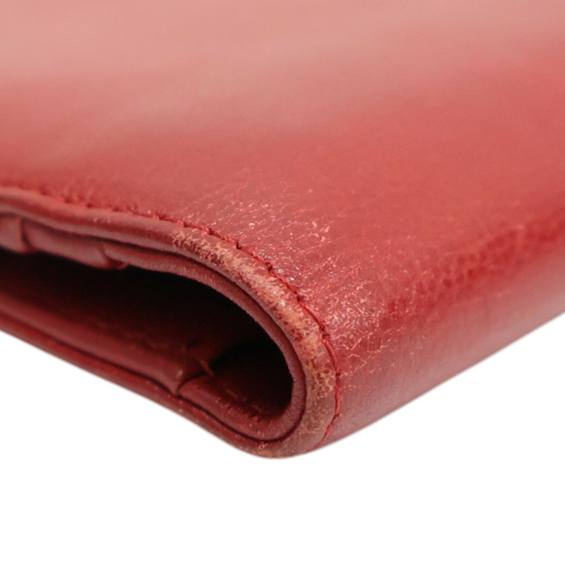 紅色 牛皮 對折長夾 銀釦 (無卡)【CHANEL 香奈兒】-9