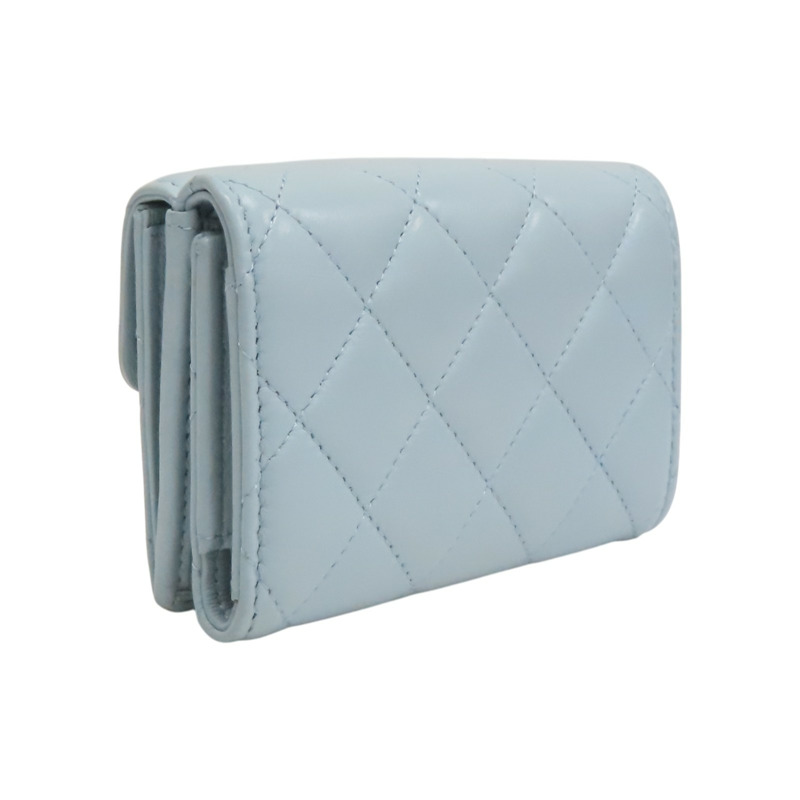 淺藍色 羊皮 翻蓋小錢包 短夾【CHANEL 香奈兒】 AP0230-1