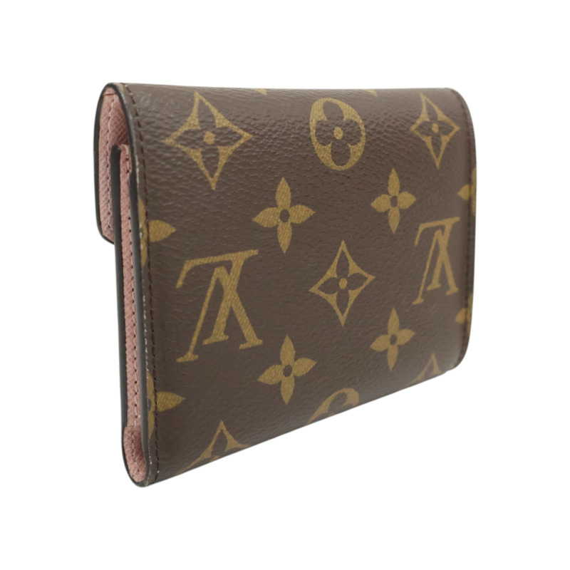 棕色/粉色 原花帆布 Victorine 三折短夾【LOUIS VUITTON LV 路易威登】 M62360-2