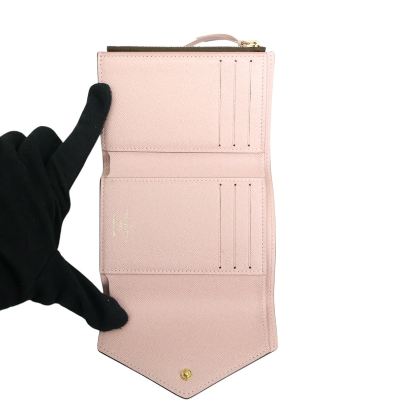 棕色/粉色 原花帆布 Victorine 三折短夾【LOUIS VUITTON LV 路易威登】 M62360-3