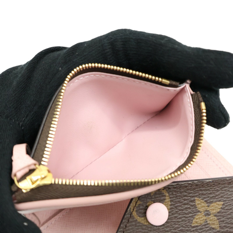 棕色/粉色 原花帆布 Victorine 三折短夾【LOUIS VUITTON LV 路易威登】 M62360-4