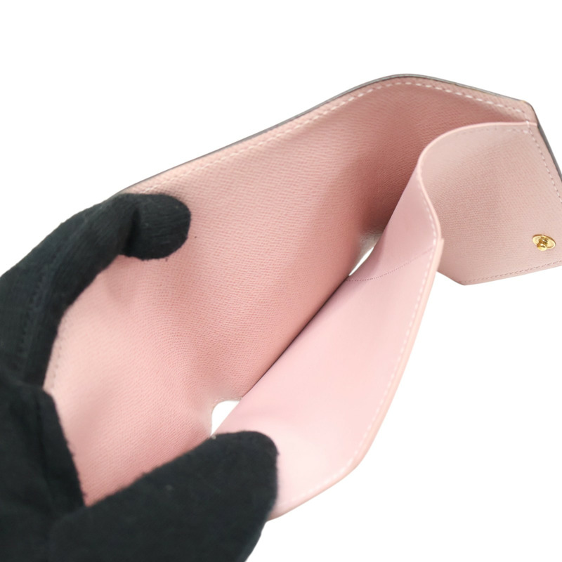 棕色/粉色 原花帆布 Victorine 三折短夾【LOUIS VUITTON LV 路易威登】 M62360-5