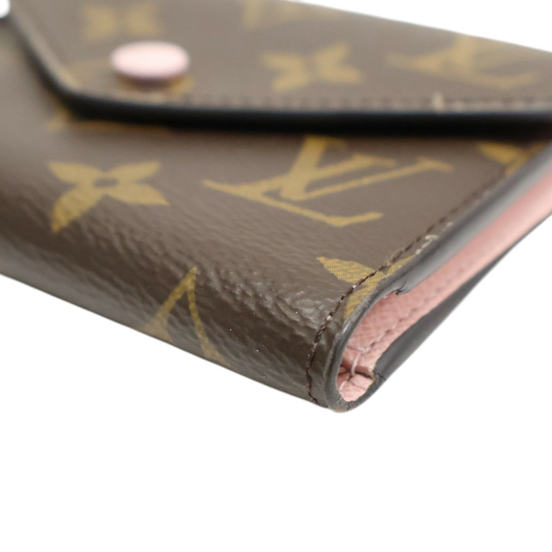 棕色/粉色 原花帆布 Victorine 三折短夾【LOUIS VUITTON LV 路易威登】 M62360-8