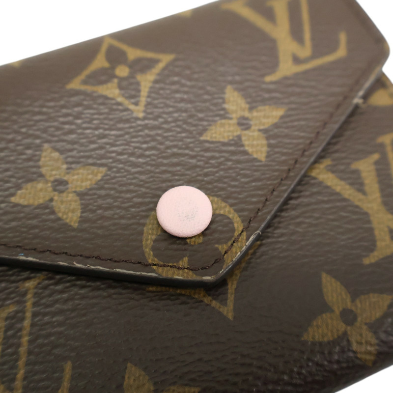 棕色/粉色 原花帆布 Victorine 三折短夾【LOUIS VUITTON LV 路易威登】 M62360-10