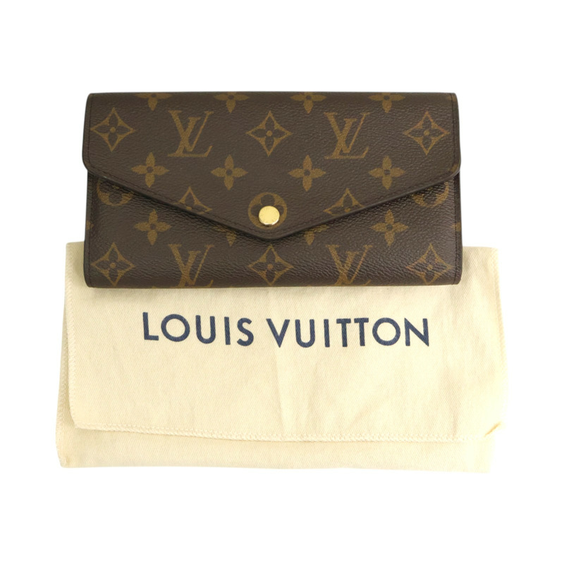 棕色 原花 PVC塗層帆布 Sarah 扣式長夾【LOUIS VUITTON LV 路易威登】 M62235-8