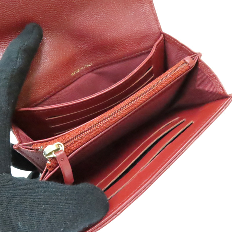 磚紅色 菱格紋 荔枝牛皮 Matelasse 扣式中夾 金釦【CHANEL 香奈兒】-2