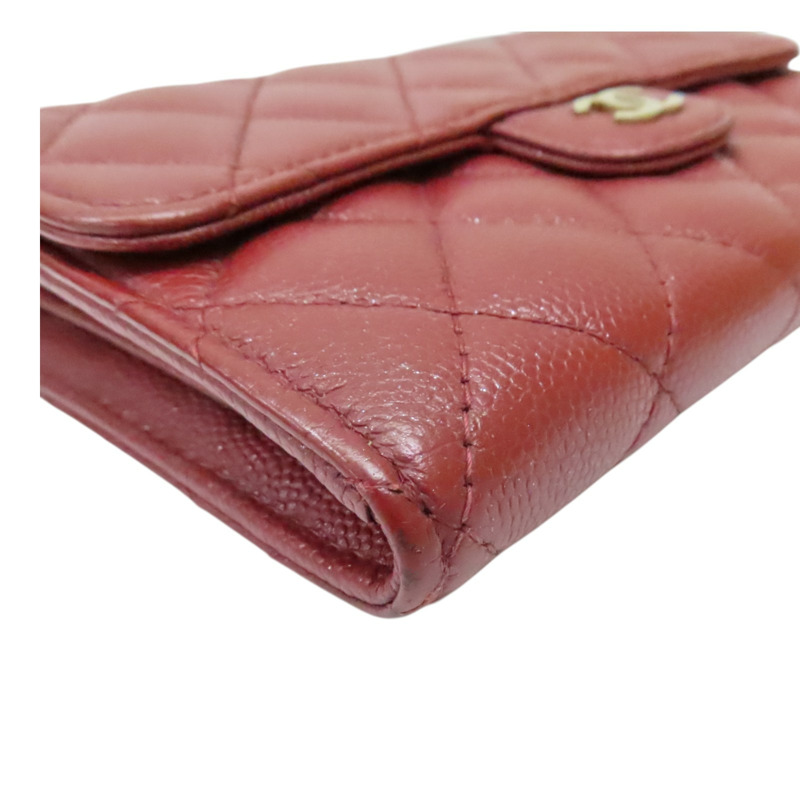 磚紅色 菱格紋 荔枝牛皮 Matelasse 扣式中夾 金釦【CHANEL 香奈兒】-8