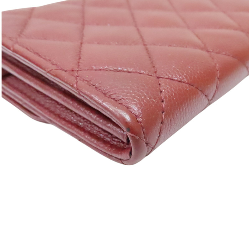 磚紅色 菱格紋 荔枝牛皮 Matelasse 扣式中夾 金釦【CHANEL 香奈兒】-9