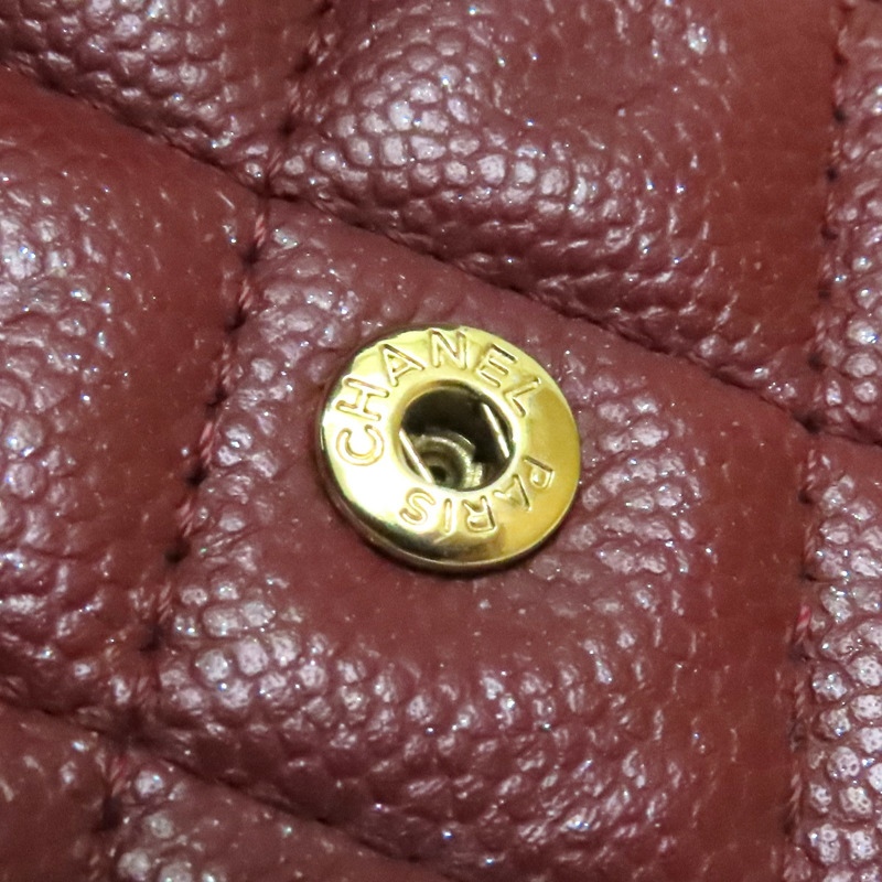 磚紅色 菱格紋 荔枝牛皮 Matelasse 扣式中夾 金釦【CHANEL 香奈兒】-10