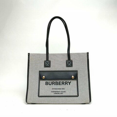 Burberry Freya中號拼色牛皮/帆布肩背包