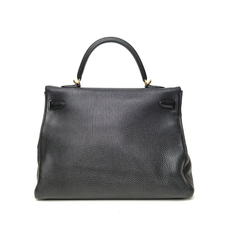 HERMES Kelly35黑色Togo皮框Q金扣肩背包-2